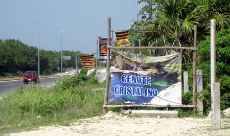 Sign for Cenote Cristalino